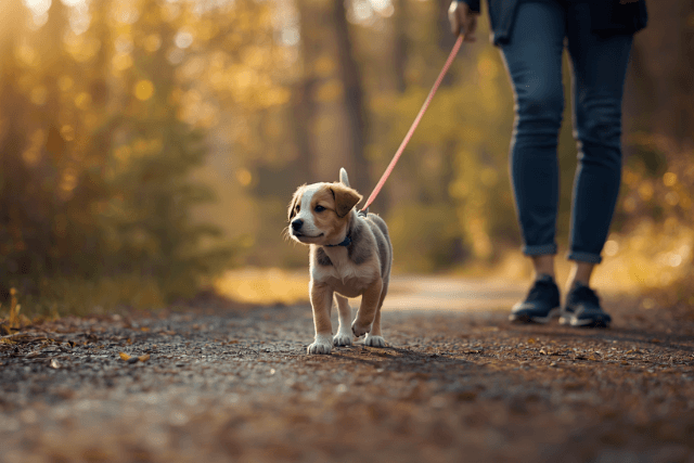 Welpe sozialisieren beim Spaziergang